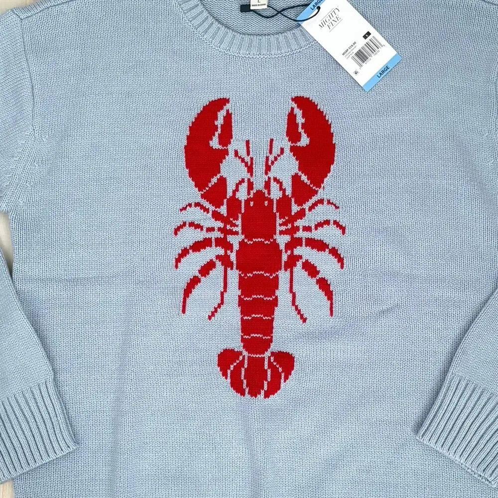 Mighty Fine Blue Lobster Sweater Sz S, M, L, Crewneck Coastal Cotton Blend NWT - Picture 7 of 11